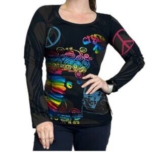 Christian Audigier Crystal Rock Long Sleeve Tunic foil Top NWT Ltd Edition